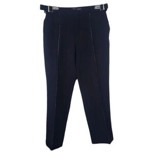 Zara Black Cropped Pleated Trouser Career Pants Adjustable Waist Buckles Pockets